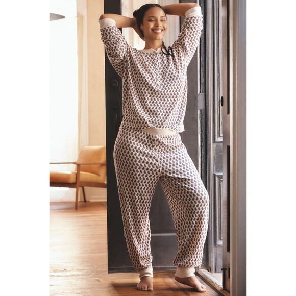 By Anthropologie Waffle-Knit Pajama Pants Ribbed High Waisted Pull-on L-P 273516 - Picture 4 of 13